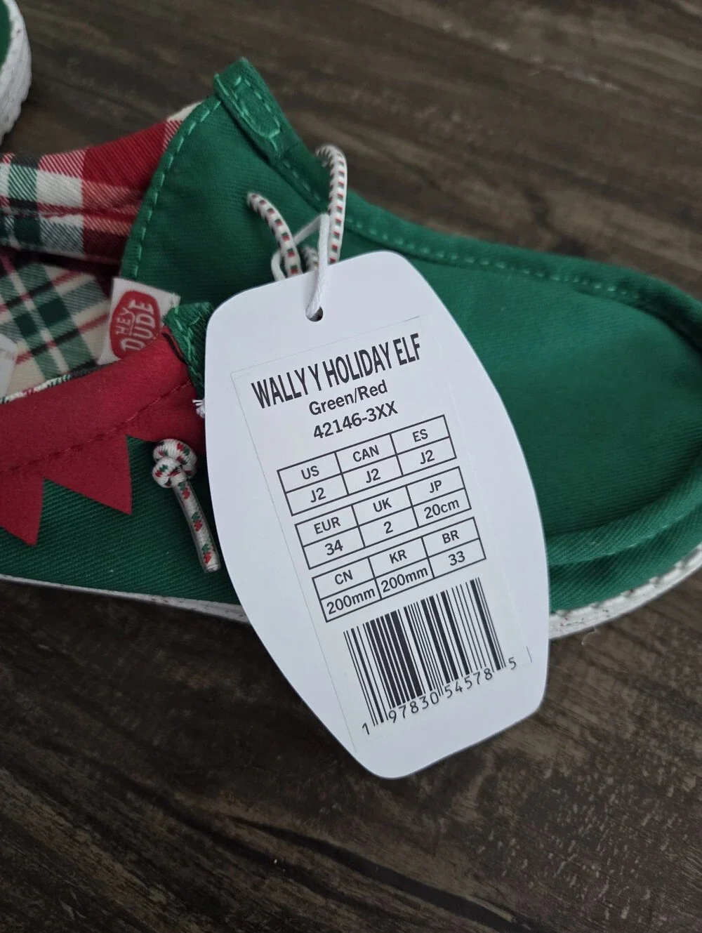 Hey Dude Youth Wally Holiday Elf Kids Christmas Slip On Shoes